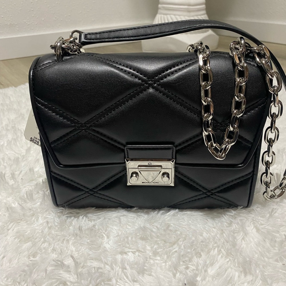 Michael Michael Kors Serena Flap Shoulder Vegan Leather Shoulder Bag Black New